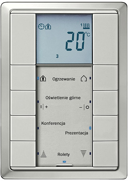 4-krotny sensor przyciskowy z wyświetlaczem LCD, termostatem i z odbiornikiem podczerwieni Seria ARTEC stal szlachetna