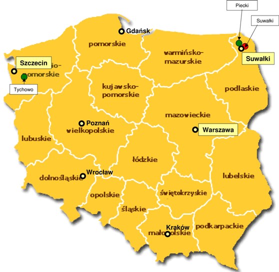 Lokalizacja farm wiatrowych RWE w Polsce