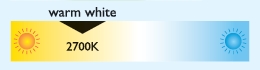 Barwę światła określa temperatura podana w kelwinach. 2700K ma światło żarówki wolframowej, które w typowych warunkach postrzegamy jako ciepłobiałe i bardziej żółte od naturalnego dziennego. kolor-światła