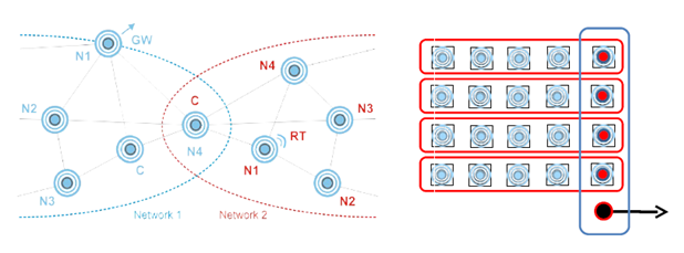 Rys 2. Przykład pracy modułu IQRF w dwóch sieciach jednocześnie