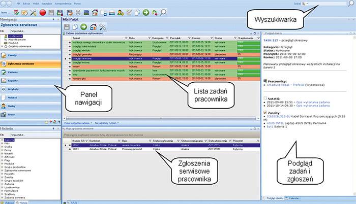 Interfejs aplikacji klienckiej Profesal Maintenance