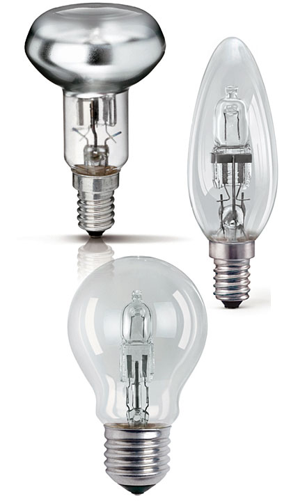 . Lampy halogenowe zasilane napięciem 230 V z tradycyjnymi trzonkami E14 i E27.