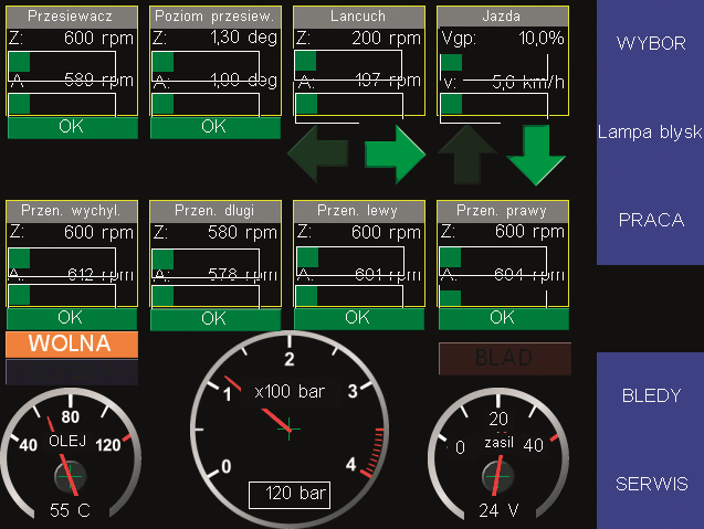 Ekran podstawowy w kabinie roboczej Ekran podstawowy w kabinie roboczej