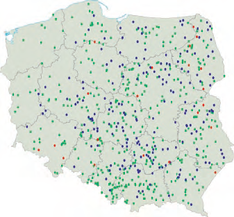 Rys. 3. Wszystkie pożary spowodowane przez wyładowania piorunowe w Polsce w ciągu całego 2010 r. [3]