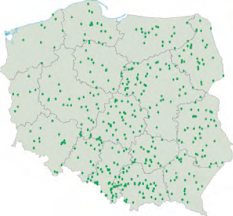 Rys. 6. Małej wielkości pożary spowodowane przez wyładowania piorunowe w Polsce w ciągu całego 2010 r. [3]