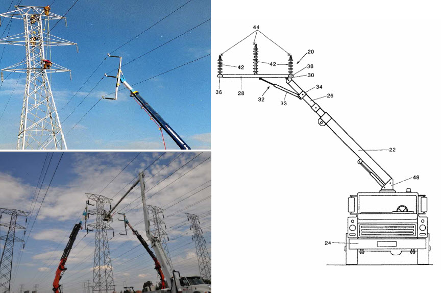 Zrobotyzowane ramię izolacyjne pozwalające na odciągnięcie przewodów czynnej linii (źródło: Quanta Services, USA)