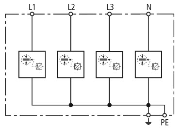 Schemat ideowy iskiernikowego, kombinowanego ogranicznika przepięć typu 1