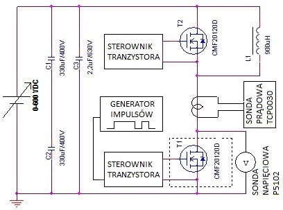 Schemat układu do badania tranzystora podczas testu dwupulsowego Schemat układu do badania tranzystora podczas testu dwupulsowego
