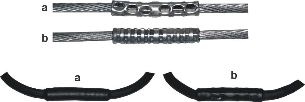 Zaprasowanie na czteropunktowy karb (a) i na sześciokąt (b). Zaprasowanie na czteropunktowy karb (a) i na sześciokąt (b).