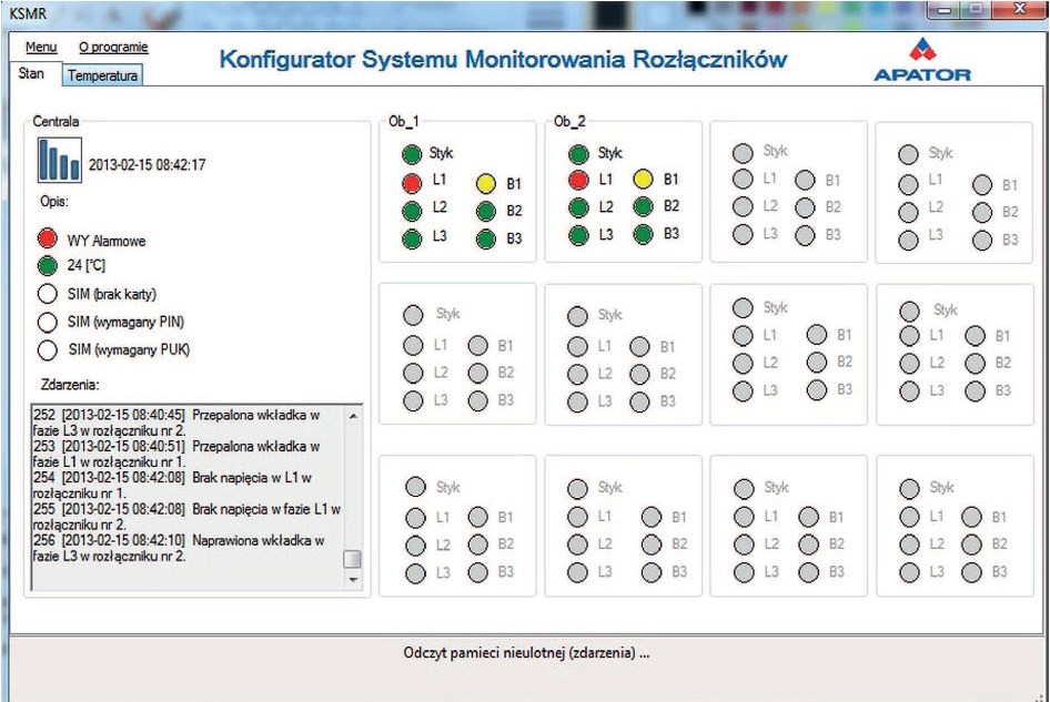 Widok Konfiguratora Systemu Monitorowania Rozłączników (KSMR). Widok Konfiguratora Systemu Monitorowania Rozłączników (KSMR).