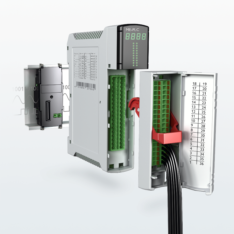 Fot. 4: Nowa na rynku obudowa ME-PLC – dużo miejsca w środku, rozbudowana magistrala, zintegrowany system przyłączy. Fot. 4: Nowa na rynku obudowa ME-PLC – dużo miejsca w środku, rozbudowana magistrala, zintegrowany system przyłączy.
