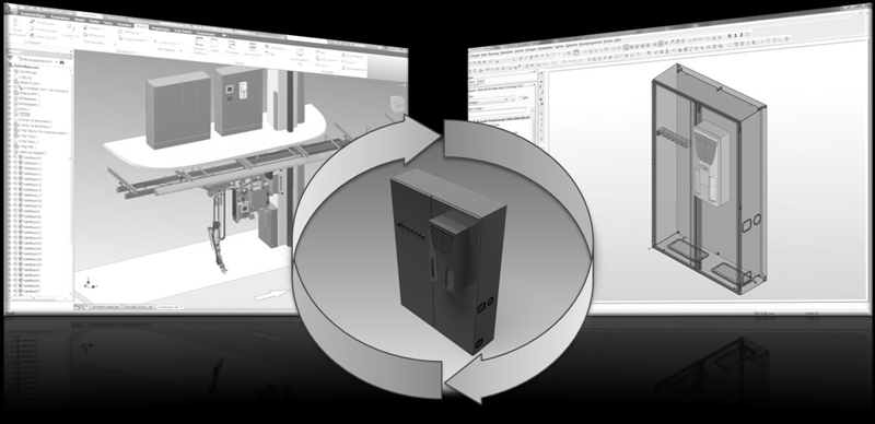 Eplan Design Space Exchange (DSE) obsługuje dane interdyscyplinarne pomiędzy konstrukcją mechaniczną i technologią systemów sterowania w konstrukcji szaf rozdzielczych i sterujących