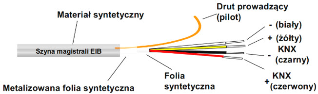 Rys. 2. Magistrala przewodowa w systemie KNX - skrętka dwuparowa [1]