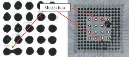 Fig. 2. Examples of solder bridges between joints of CSP component