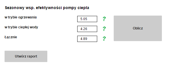 Rys. Przykładowy wynik obliczeń w kalkulatorze SCOP