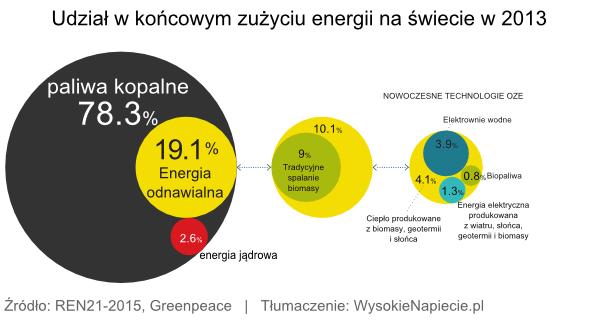 Udział w końcowym zużyciu energii na świecie w 2013 roku
