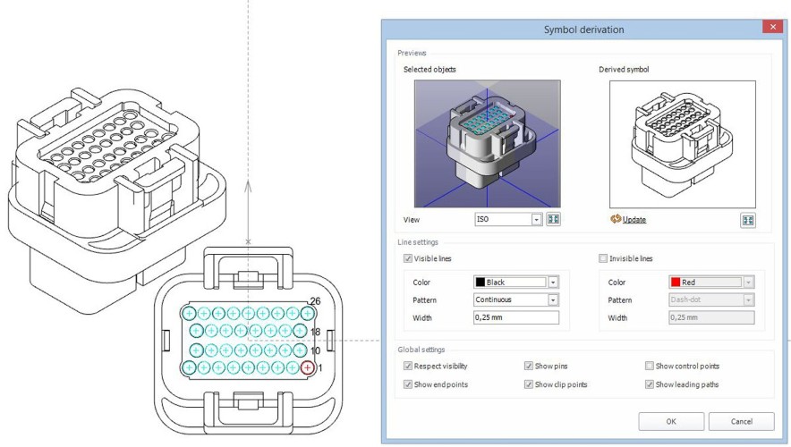 Funkcja asystenta pomaga użytkownikom w ekstrapolacji symboli 2D przy tworzeniu diagramu tablicy montażowej z istniejących modeli 3D.