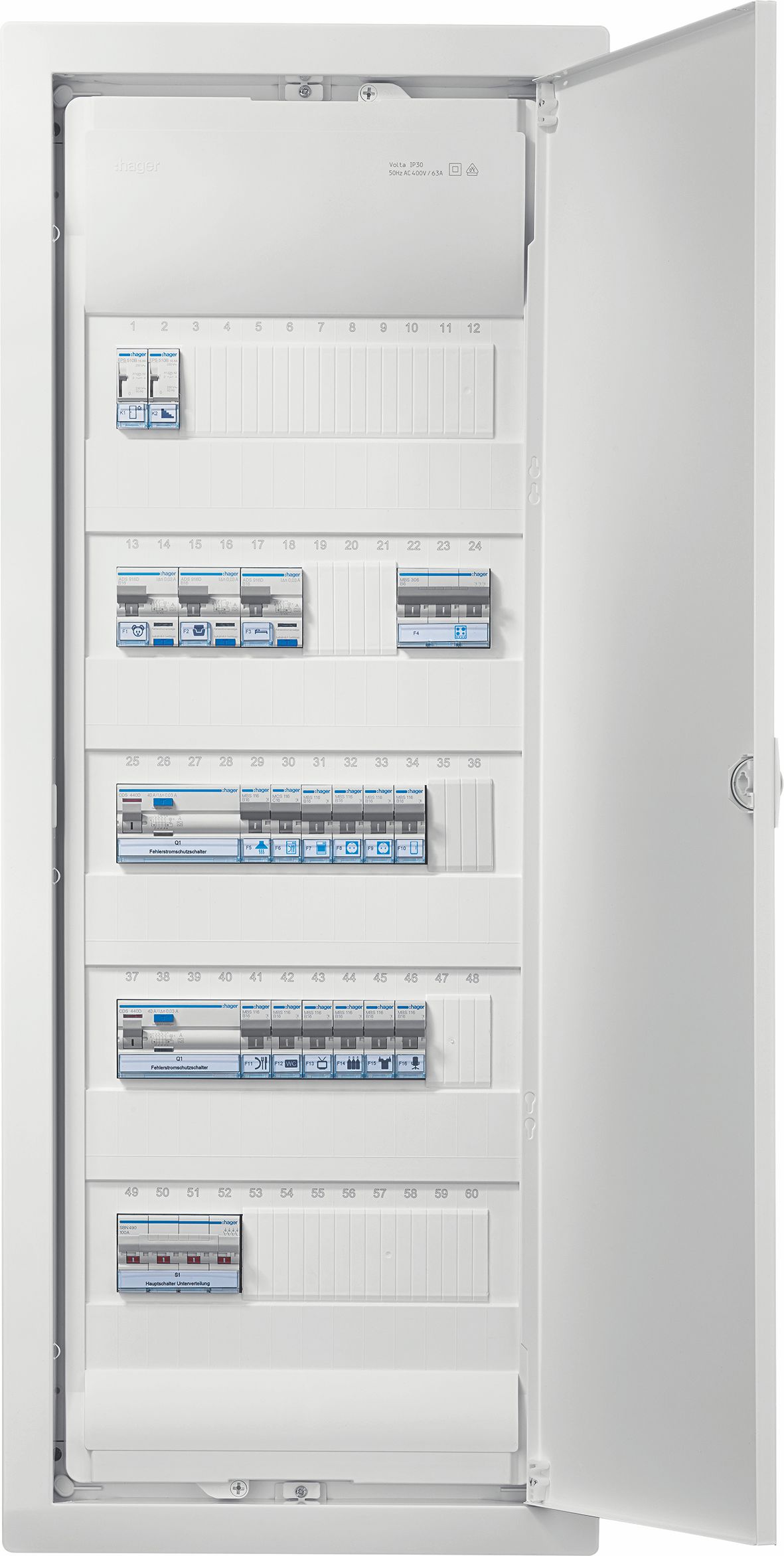 Pięciorzędowa, mała rozdzielnica umożliwiająca poprawną zabudowę aparatury o sumarycznej objętości 60 modułów Rozdzielnica została zaprojektowana do montażu podtynkowego oraz w ścianach szkieletowych.