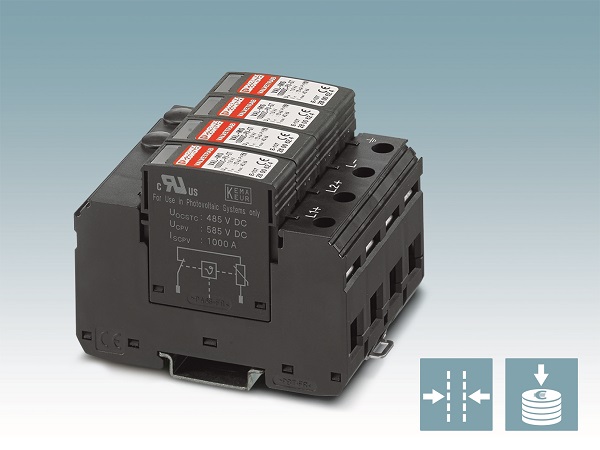 Kompaktowe ograniczniki przepięć dla ochrony dwóch MPP trackerów w wykonaniu firmy Phoenix Contact są niedrogie i nie wymagają wiele miejsca. Kompaktowe ograniczniki przepięć dla ochrony dwóch MPP trackerów w wykonaniu firmy Phoenix Contact są niedrogie i nie wymagają wiele miejsca.