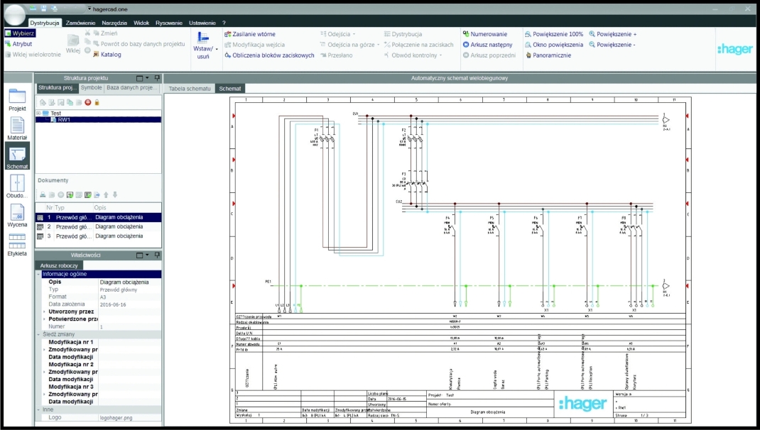 W programie można tworzyć samodzielnie lub edytować automatyczne schematy jednokreskowe lub wielokreskowe