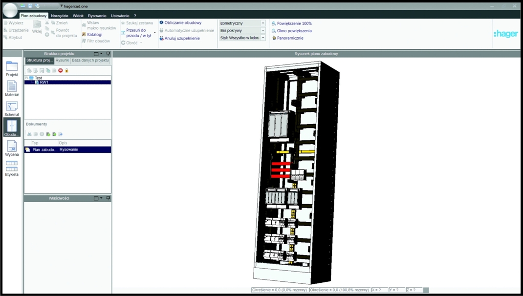 Wizualizacja gotowej rozdzielnicy w programie hagercad.one