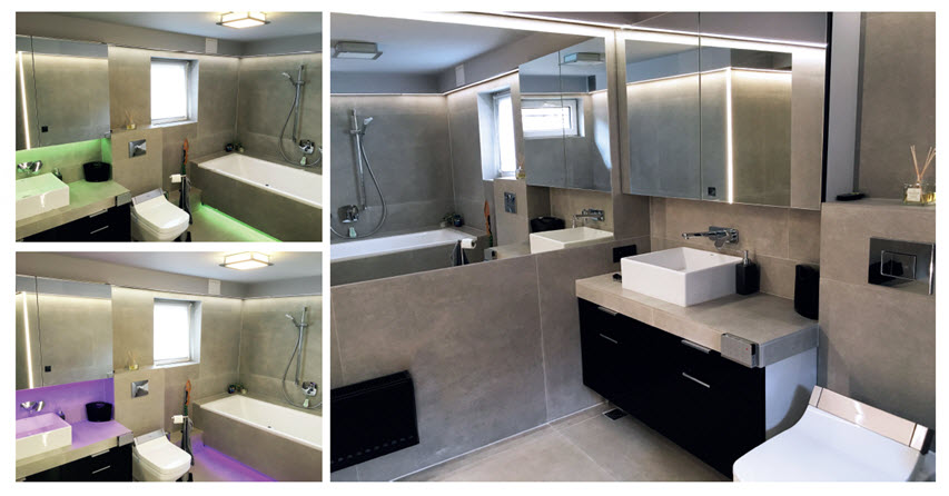 Wraz z wkroczeniem elektroluminescencyjnych źródeł światła do mieszkań, odżyła uśpiona tendencja dekorowania pomieszczeń, szczególnie światłem barwnym Along with clectrolumincscencc sources of light came a dormant tcndcncy of room dccorating espccially with colourful light