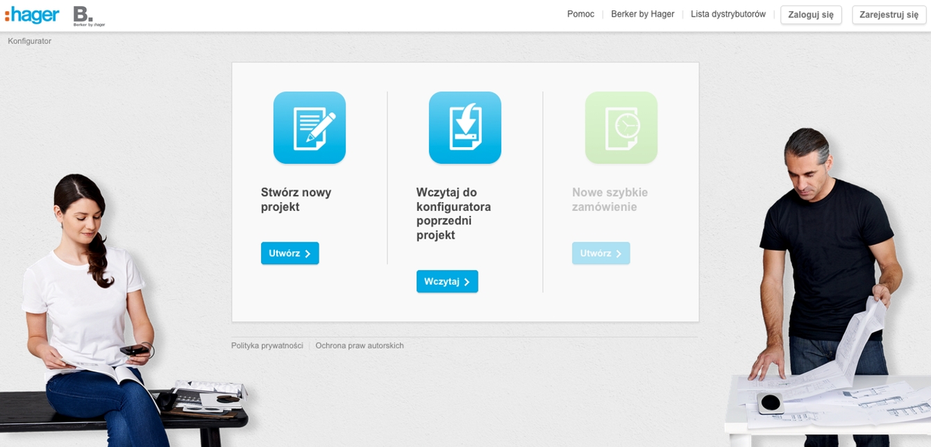 Strona startowa konfiguratora w wersji desktopowej