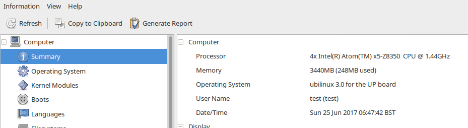 Rys. 3: Wybrane informacje sprzętowe nt. UP Board