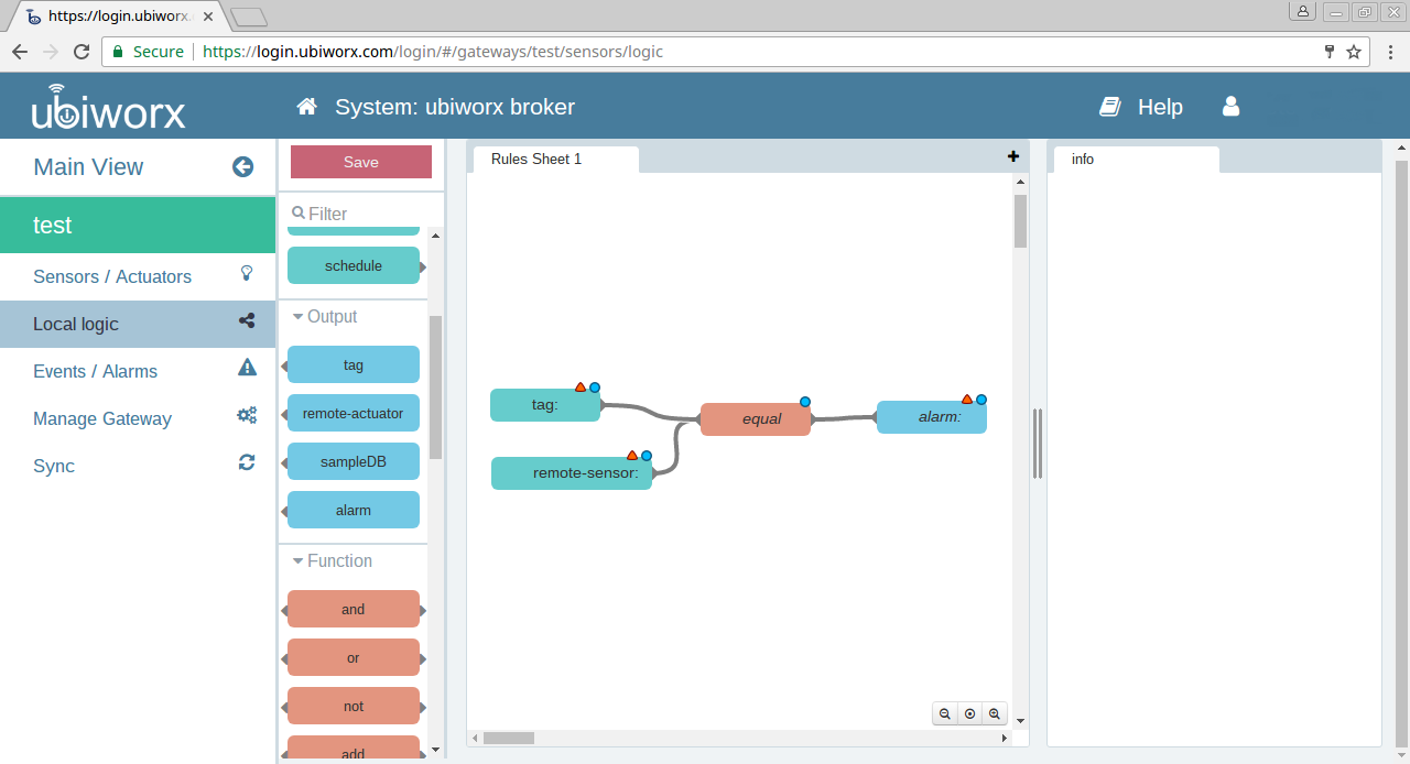 Rys. 8:  W środowisku ubiworx można graficznie tworzyć reguły zachowań modułów oraz grup modułów.