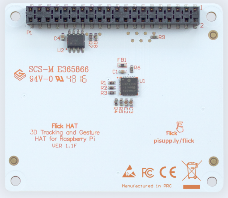 Nakładka Flick HAT do śledzenia ruchu 3D i obsługi gestów w Raspberry Pi oraz urządzeniach z interfejsem 12C Nakładka Flick HAT do śledzenia ruchu 3D i obsługi gestów w Raspberry Pi oraz urządzeniach z interfejsem 12C