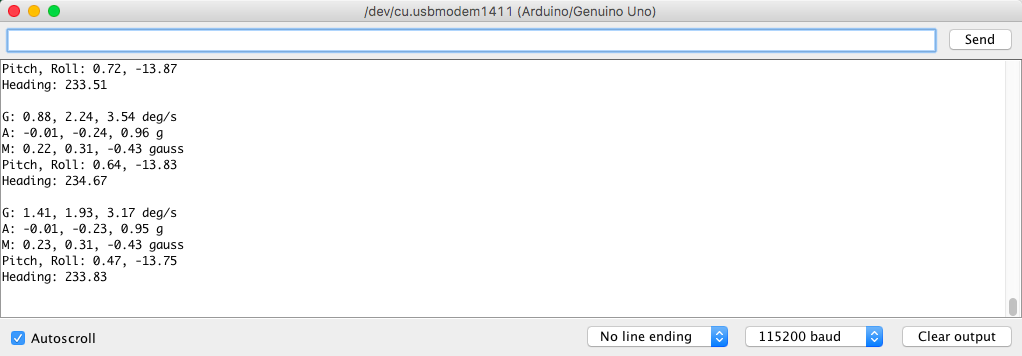 Rys. 3. Podgląd na dane przesyłane przez moduł PmodNAV.