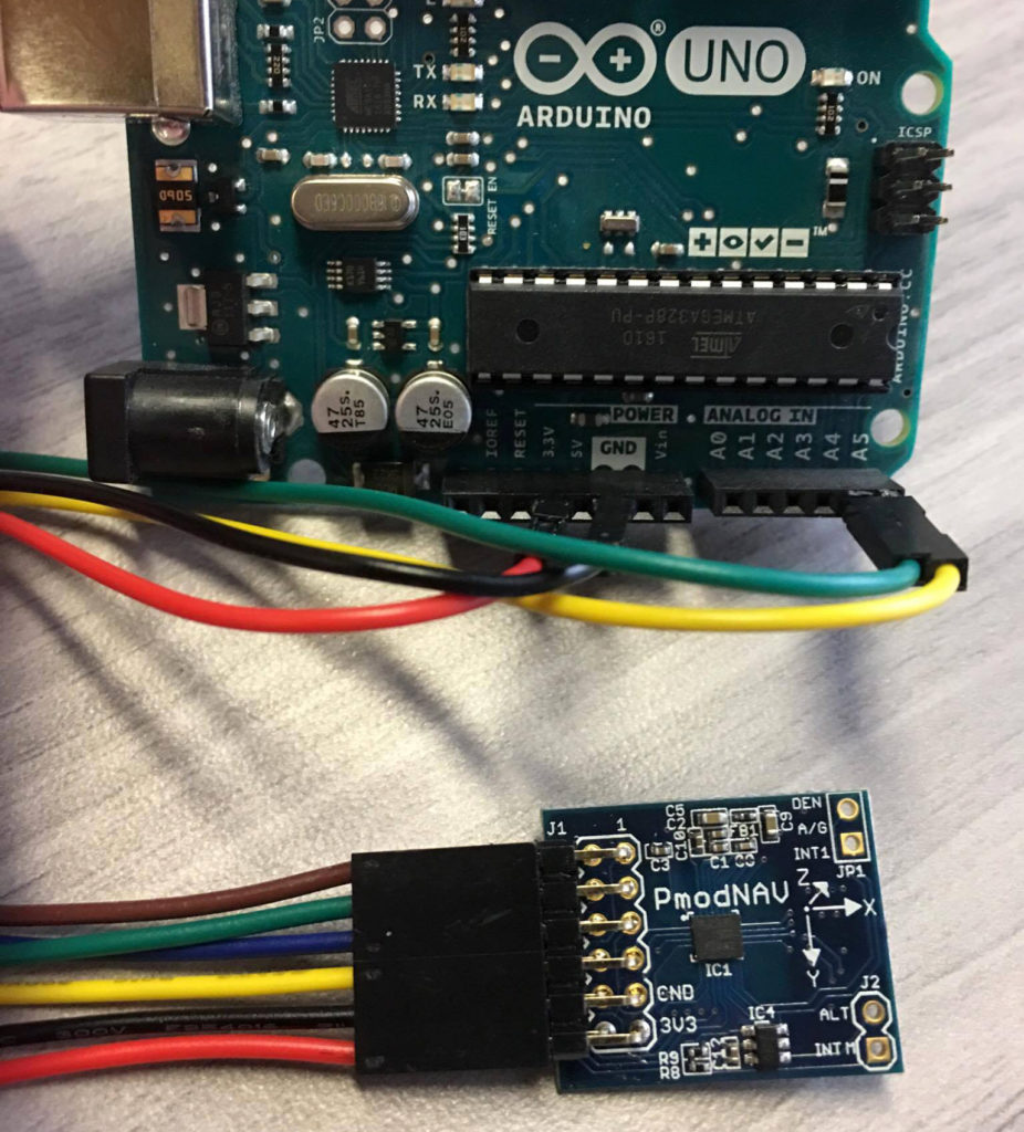 Rys. 2. Moduł PmodNAV podłączony pod Arduino UNO.