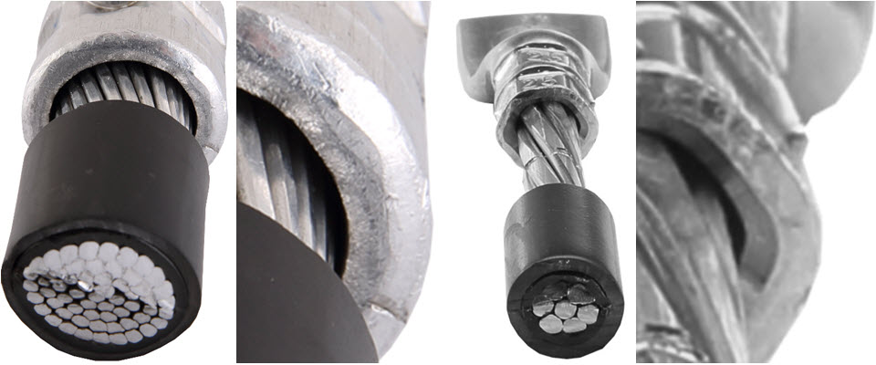 Końcówka aluminiowa zaprojektowana do kabli typu RM zaprasowana na kablu typu RMC