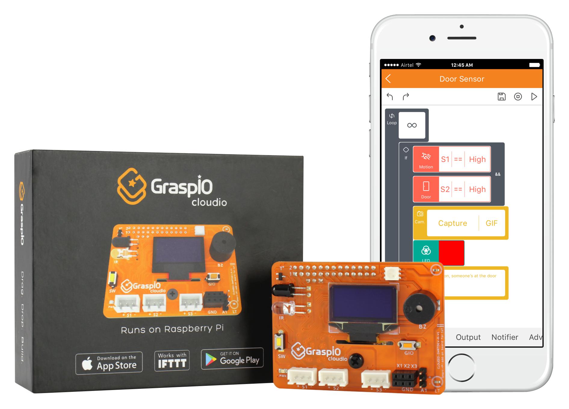 Płytka rozszerzająca GraspIO Cloudio dla Raspberry Pi z integracją IFTTT Płytka rozszerzająca GraspIO Cloudio dla Raspberry Pi z integracją IFTTT