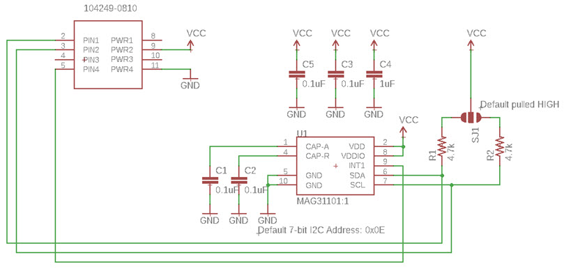 Schemat modułu czujnika magnetycznego MAG3110