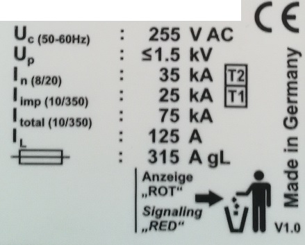 Prawidłowe oznaczenie ograniczników Typu 1 (1+2) Prawidłowe oznaczenie ograniczników Typu 1 (1+2)