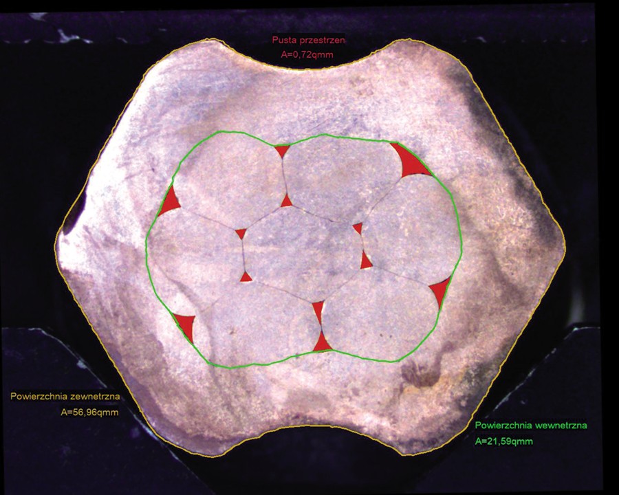 Końcówka standardowa 25mm2 zaciśnięta na żyle RMC 25mm2 za pomocą specjalnie zaprojektowanej matrycy Końcówka standardowa 25mm2 zaciśnięta na żyle RMC 25mm2 za pomocą specjalnie zaprojektowanej matrycy