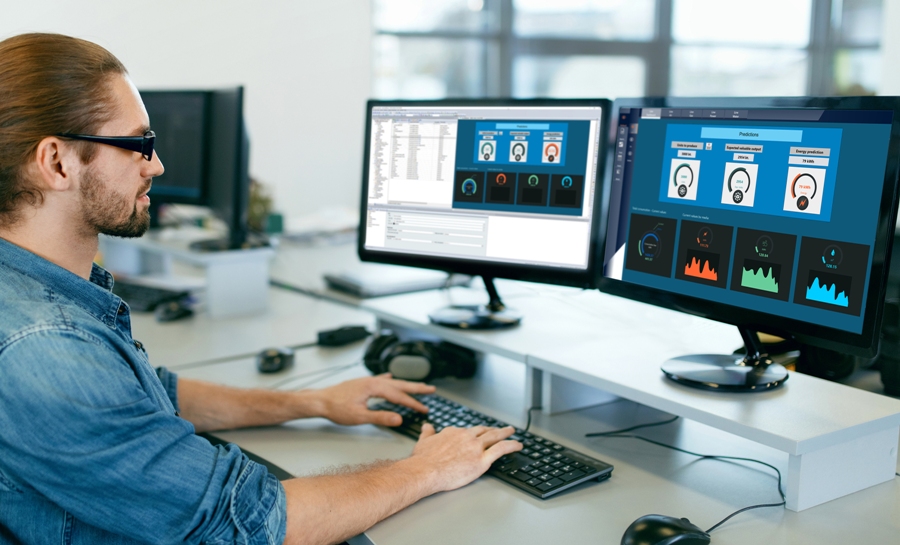 W projektach zenon 8.10 prognozy z zenon Analyzer można wykorzystywać również w module Runtime. Dzięki temu użytkownicy HMI mogą wizualizować predykcyjne trendy na żywo w zakresie zużycia energii lub jakości produktów i odpowiednio wcześnie mogą dopasowywać poszczególne działania.