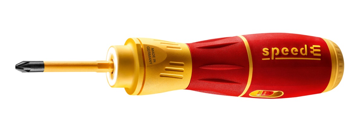 Nowy wkrętak elektryczny Wiha speedE® II z dwoma poziomami ochrony materiału – 0,4 Nm i 1,0 Nm. Tu z żółtym bitem Power slimBit. Nowy wkrętak elektryczny Wiha speedE® II z dwoma poziomami ochrony materiału – 0,4 Nm i 1,0 Nm. Tu z żółtym bitem Power slimBit.