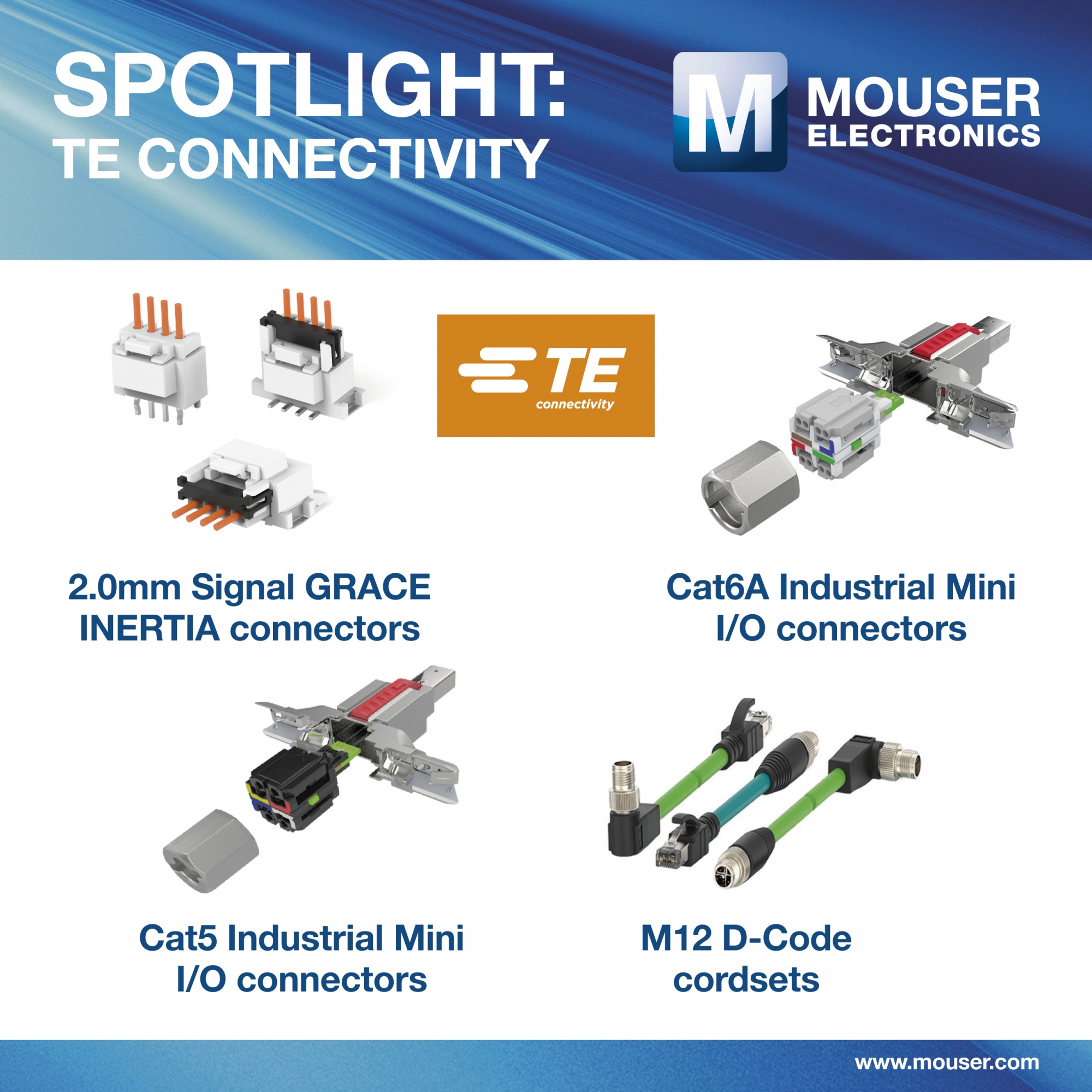 Autoryzowany dystrybutor Mouser oferuje ponad 70 000 produktów TE Connectivity