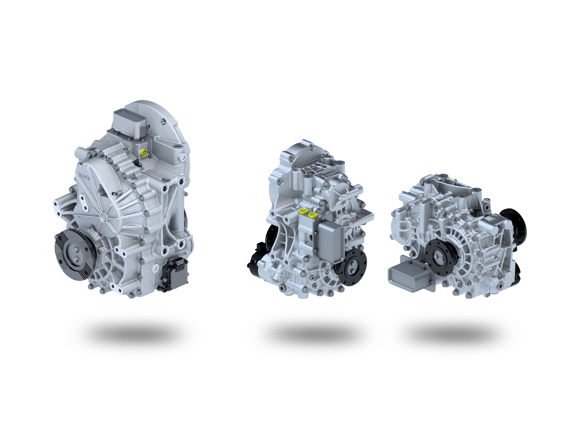 Kompaktowe przekładnie eLION firmy Bosch Rexroth do elektryfikacji maszyn mobilnych są dostępne w wersji 2-biegowej (eGFZ 9200, po lewej) i 1-biegowej (eGFZ 9100) i mogą być wykorzystywane w wielu różnych zastosowaniach.