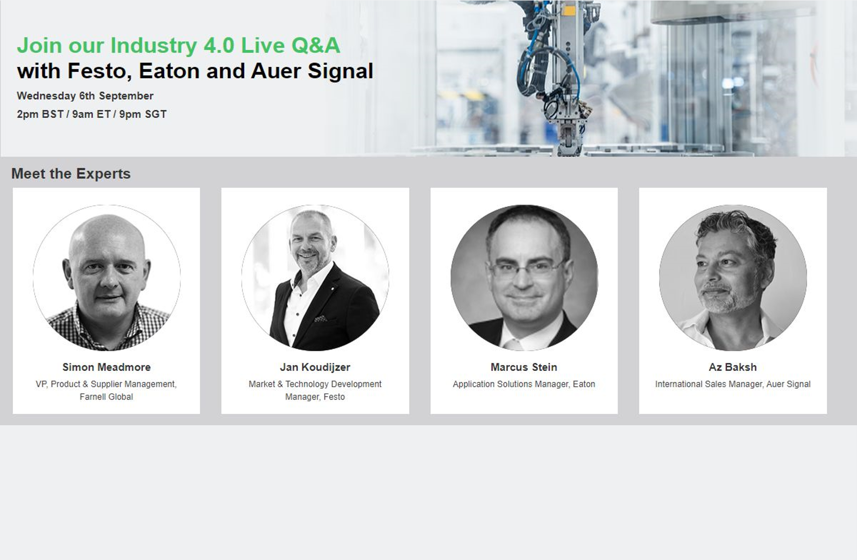 Farnell organizuje pierwszy webinar poświęcony Przemysłowi 4.0 z sesją pytań i odpowiedzi na żywo