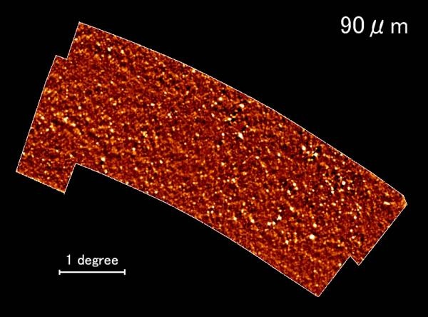 Obszar ADF-S obserwowany w podczerwieni przez satelitę AKARI. Wykryto w nim ponad 2000 źródeł podczerwonych. Źródło: Japan Aerospace Exploration