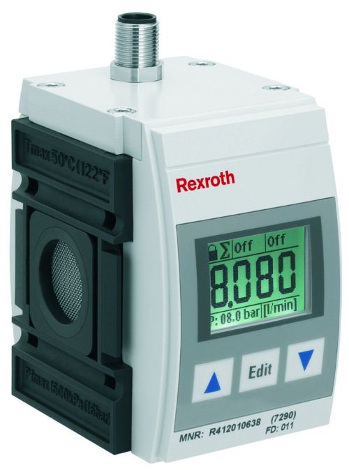 Duży oświetlony wyświetlacz czujnika wskazuje przepływ lub zużycie sprężonego powietrza w instalacji