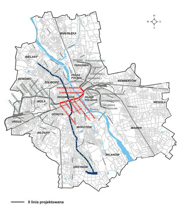 Plan nowej linii metra w Warszawie
