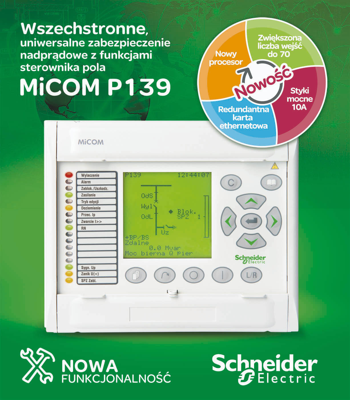Schneider Electric wprowadził na rynek ekonomiczne, zintegrowane w jednej obudowie urządzenie MiCOM P139 łączące w sobie funkcje zabezpieczenia nadprądowego i sterownika polowego
