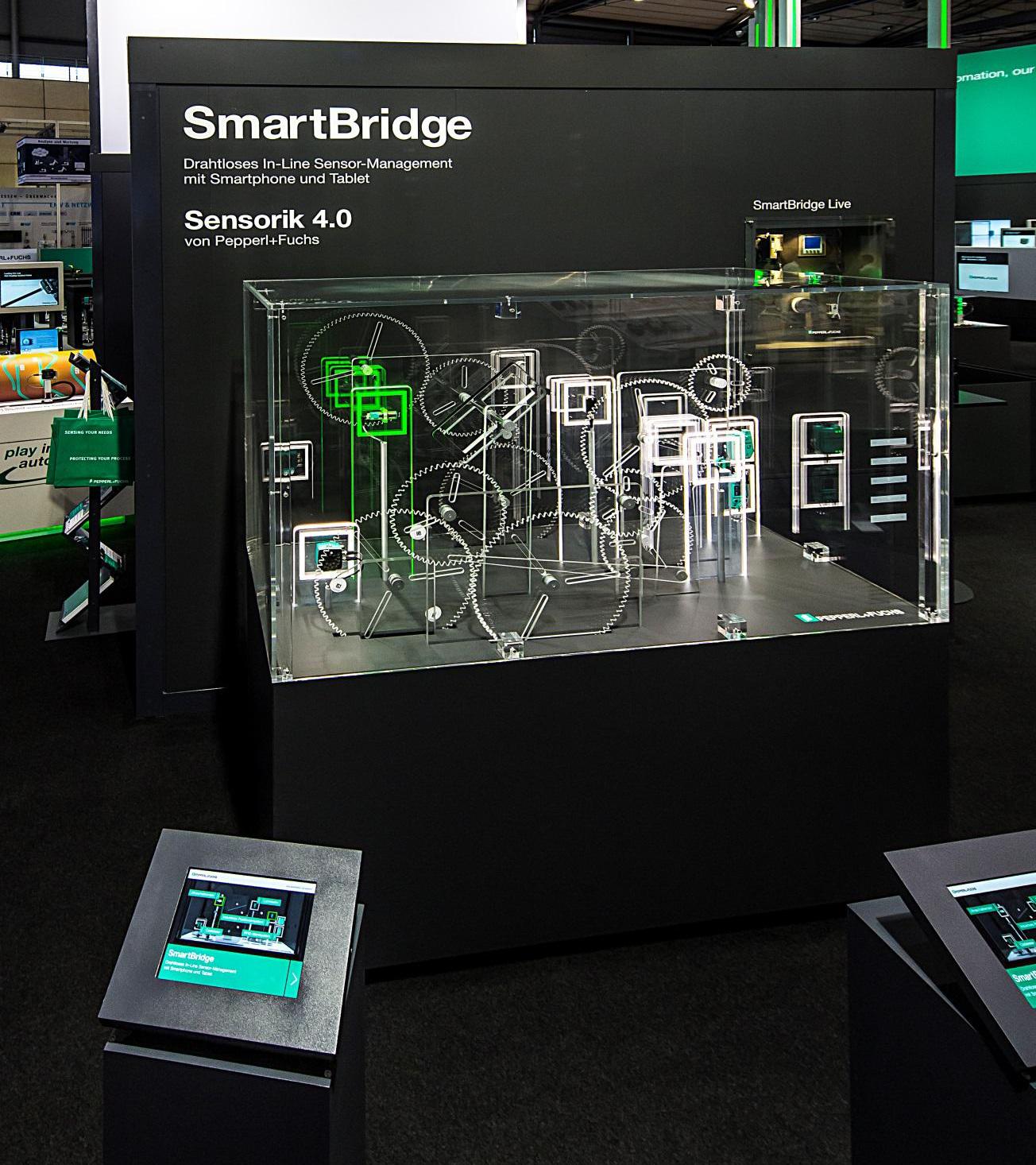 „Szklana maszyna” („glass machine”) pokazuje w jaki sposób rozwiązanie SmartBridge zapewnia przejrzystość funkcji czujników.