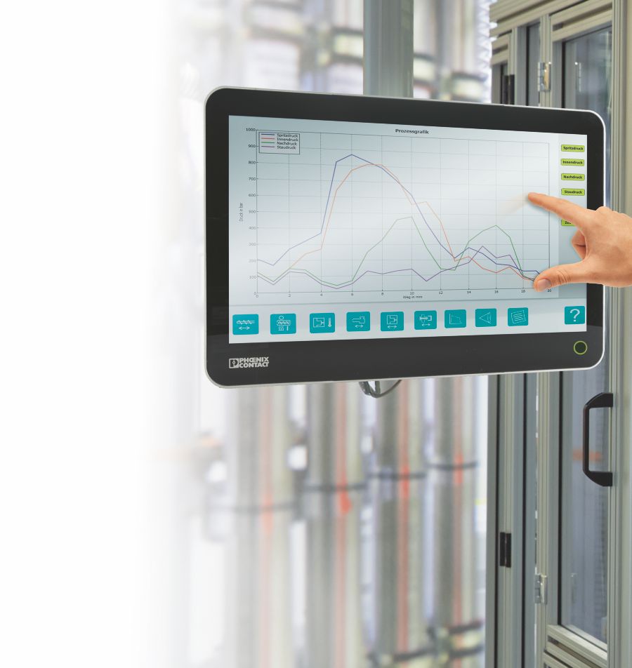 Rozwiązania w zakresie sterowania bezpośrednio przy maszynie charakteryzujące się nowoczesnym interfejsem użytkownika są integralną częścią przyszłościowych rozwiązań Phoenix Contact.