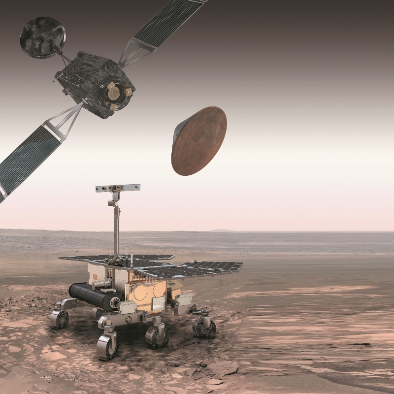 Wizualizacja lądownika oraz łazika marsjańskiego, które ESA w 2020 roku wyśle na Marsa.