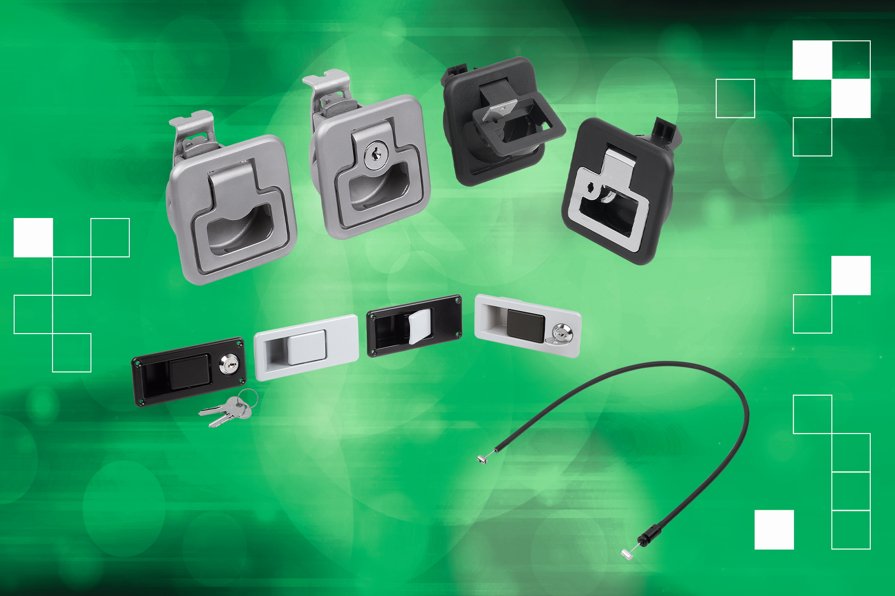 Zapięcia zatrzaskowe wykonane ze stali nierdzewnej i  tworzywa sztucznego ze składanymi uchwytami oraz z cięgnem Bowdena (lub  bez)  a także proste wyzwalacze cynkowe z cięgnem Bowdena stanowią  nowość w ofercie produktowej norelem. Wszystkie modele są również  dostępne w wersji zamykanej.